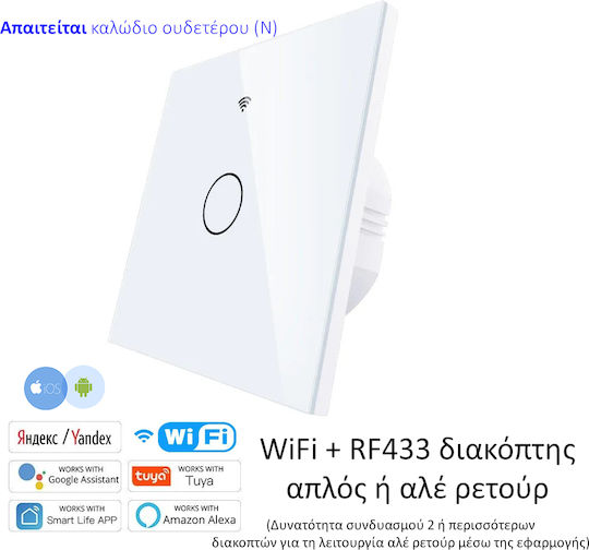 MOES Recessed Touch Wall Switch Wi-Fi Lighting One-Way with Frame White