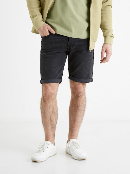 CELIO Herren Denim-Shorts mit Knopf BOFIRSTBM BOFIRSTBM - BLACK