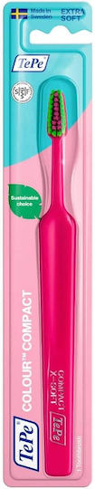 TePe Colour Compact Οδοντόβουρτσα Extra Soft Φούξια με Πράσινες & Φούξια Ίνες