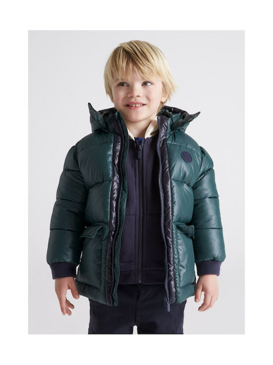 Mayoral Kids Quilted Jacket short Hooded Green