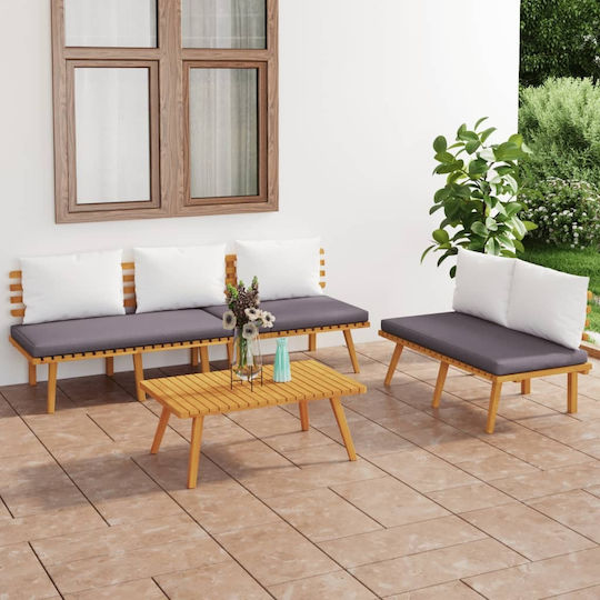 Set Camera De Zi Pentru Exterior 3 Piese Din Acacia Cu Perne