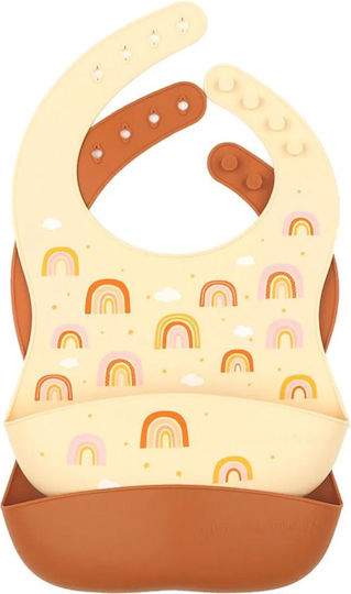 A Little Lovely Company Rainbows Waterproof Bib Silicone with Button & Pocket Orange 2pcs