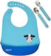 Kidsme Deluxe Dining Set Wasserdicht Lätzchen Silikon mit Taste & Tasche Aquamarine für 6 m+