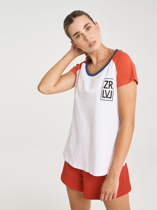 Zero Level Damen T-shirt Pure White/Fiery Red