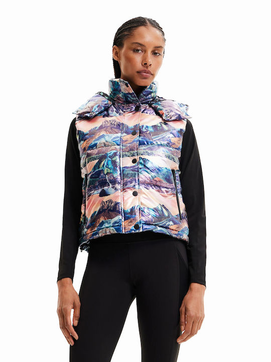 Kurz Damen Ärmellos Puffer Jacke Mehrfarbig