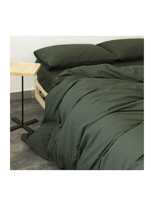 MayHome Set Bettbezug Baumwolle Über-Doppelbett mit 2 Kissenbezügen 220x240 Khaki