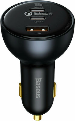 Baseus Car Charger Gray Fast Charging with Ports: 1xUSB 2xType-C