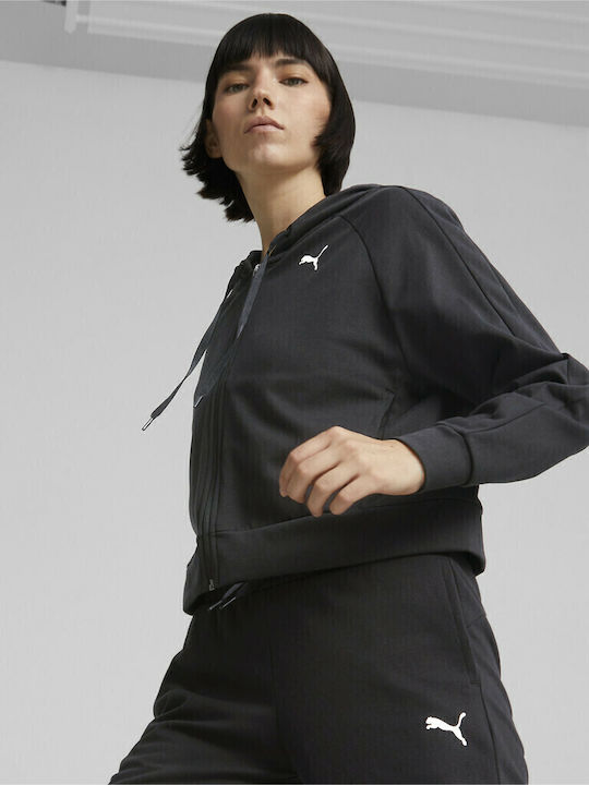 Modern Sports Cropped Γυναικείο Φούτερ με Κουκούλα Μαύρο