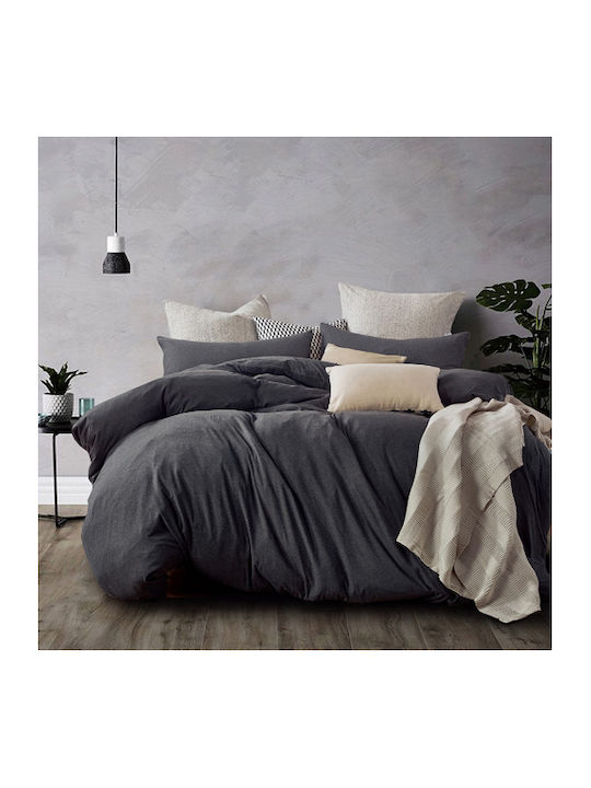 MayHome Duvet Cover Set Cotton King with 2 Pillowcases 220x240 Graphite