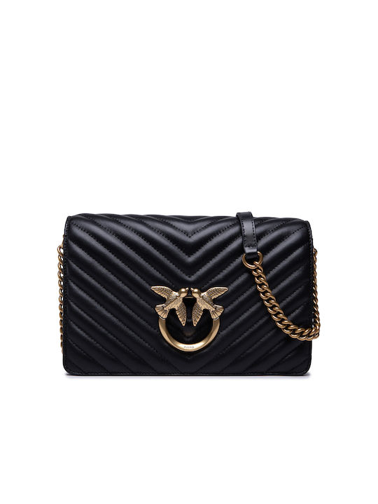 Pinko Love Click Classic Chevron 1 Cl Din piele Geantă de damă Crossbody Neagră