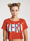 Women's Summer Crop Top Short Sleeve Red