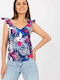 Rue Paris Damen Sommer Bluse Ärmellos Blumen Marineblau