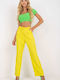 Rue Paris Women's High-waisted Fabric Trousers Yellow