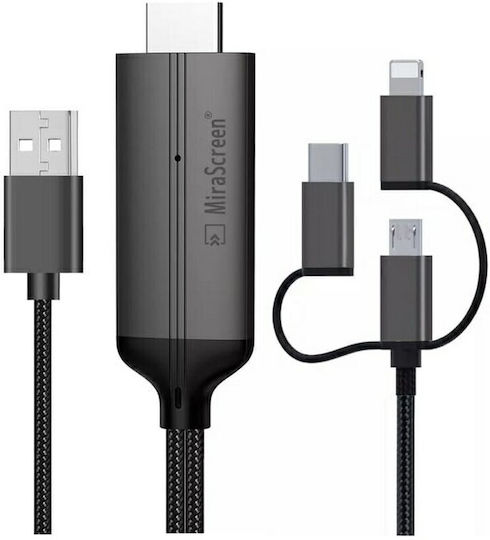 SGL LD36 Braided Cable HDMI male - Lightning male / USB-A male / USB-C male / micro USB Male 2m Μαύρο