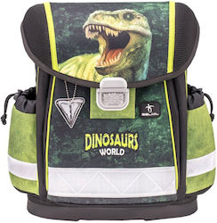 Belmil Dinosaur World 2 Σχολική Τσάντα Πλάτης Δημοτικού σε Χακί χρώμα Μ32 x Π19 x Υ36εκ