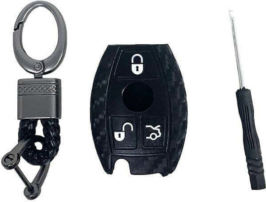 Car Key Cover Case made of with 3 Buttons for Carbon in Black Color