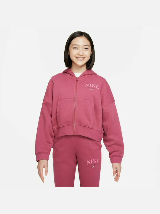 Nike Αθλητική Παιδική Ζακέτα Fleece με Κουκούλα για Κορίτσι Ροζ Sportswear