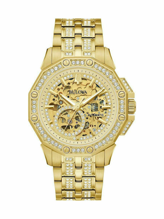 Bulova Crystal Octava Ανδρικό Ρολόι 42mm Αυτόματο με Χρυσό Μεταλλικό Μπρασελέ