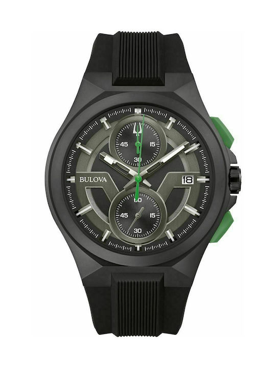 Bulova Maquina Uhr Chronograph Batterie mit Schwarz Kautschukarmband