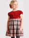 Children's Dress Short Sleeve Velvet Checked Red