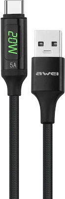 Awei CL-123T LED USB 2.0 Cable USB-C male - USB-A male Black 1m