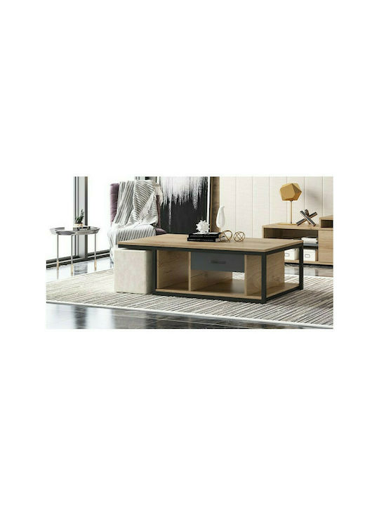 Rectangular Central Coffee Table N18 Wooden with Drawers Honey / Charcoal M119xP66.5xH38cm