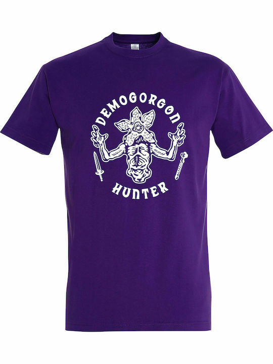 T-shirt Unisex, " Stranger Things, Demogorgon Hunter, Full Body ", Dark Purple