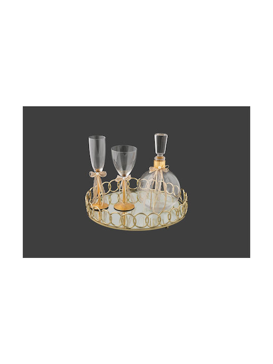 La Vista Metallic Wedding Set with Decanter & Wine Glass on Tray Gold with Mirror 3pcs
