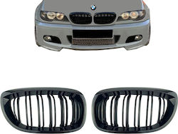 Carner Καρδιές Μάσκας με Διπλή Γρίλια για BMW 3 E46 2003-2006 M4 Look Μαύρο Γυαλιστερό 2τμχ