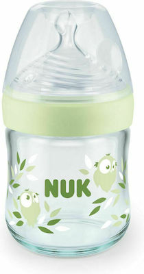 Nuk Glass Bottle Nature Sense Green Owl with Silicone Nipple for 0+, 0+ m, months Green Owl 120ml 1pcs 10.747.112