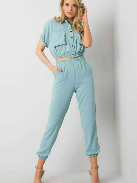 Rue Paris Damen-Sweatpants-Set Hellblau