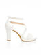 Ragazza Platform Leather Women's Sandals with Ankle Strap White with Chunky High Heel