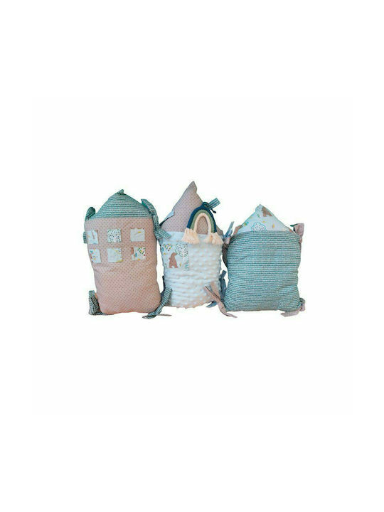 Set de perne decorative pentru pătuț, 3 bucăți, casă albastră deschisă