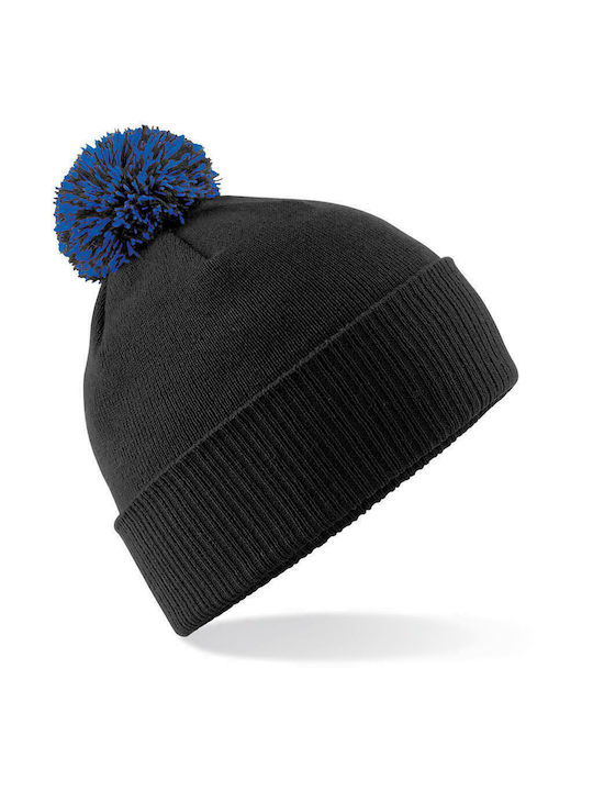 Beechfield Pom Pom Beanie Männer Beanie Gestrickt Black/Bright Royal