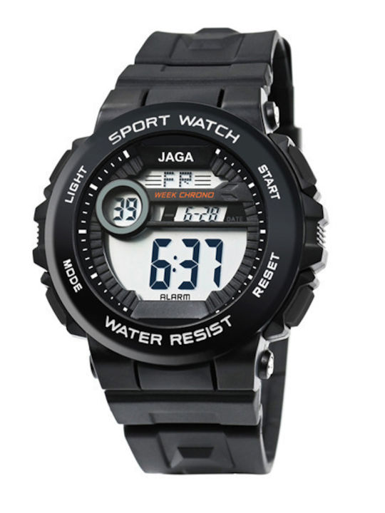 Jaga Digital Herrenuhr 52mm Chronograph Batterie mit Schwarz Kautschukarmband