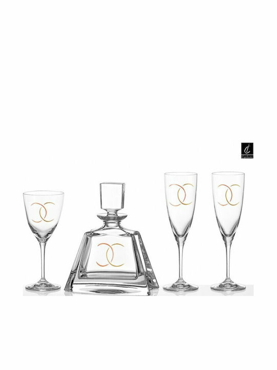 Capolavoro Wedding Carafe Set with Wine & Champagne Glasses made of Crystal 4pcs