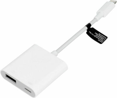 Μετατροπέας Lightning male σε Lightning / USB-A female Λευκό