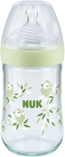 Nuk Glasflasche Nature Sense Owl Πράσινο Gegen Koliken mit Silikonsauger für 6-18 Monate Green Eule 240ml