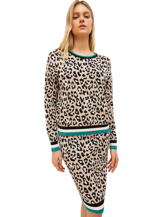 Maglia Bluze Damă Pulover Mânecă Lungă Animal Print Multicolor