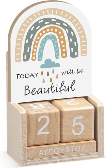 Christening Favor with Rainbow Calendar Made of Wood 24 Pieces H130
