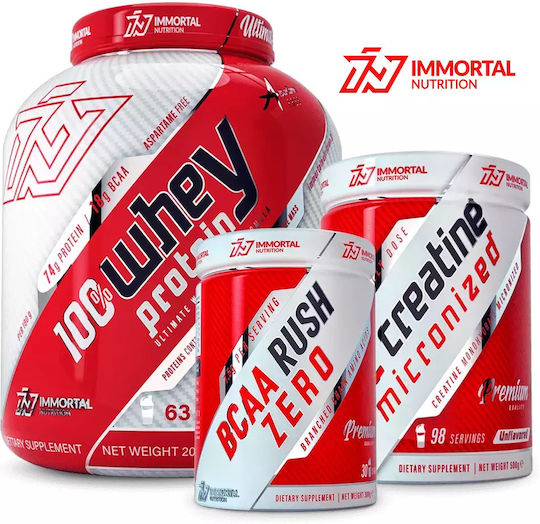 Immortal Nutrition 100% Whey Protein 2000gr Chocolate, BCAA Rush 300gr Strawberry & Epic Creatine 500gr Unflavoured
