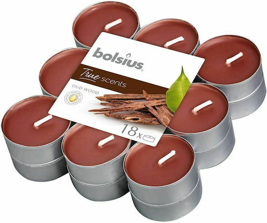 Bolsius Tealights True Scents with Sandalwood Scent in Brown Colour up to 4 Hours Duration 18 Pieces
