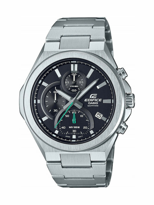 Casio Edifice Herrenuhr 45mm Chronograph Batterie mit Silber Metallarmband