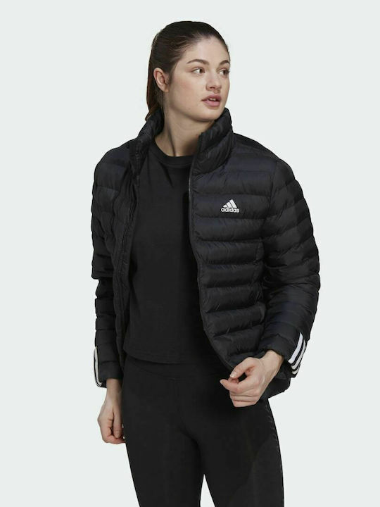 Adidas Itavic 3 Stripes Κοντό Γυναικείο Puffer Μπουφάν για Χειμώνα Μαύρο