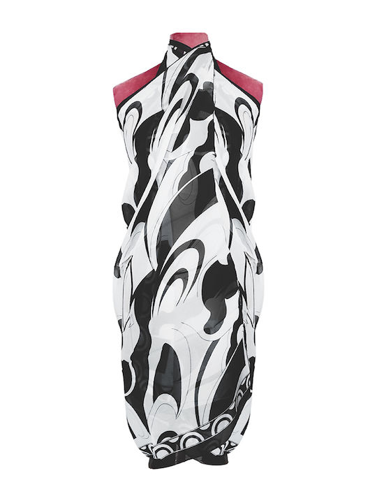 Παρεό Sarong Skirt για την παραλία Λευκό-Μαύρο σε Abstract μοτίβο