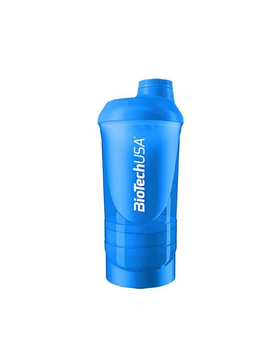 Biotech USA Wave Plastic Protein Shaker 600ml Blue (+200ml+150ml)