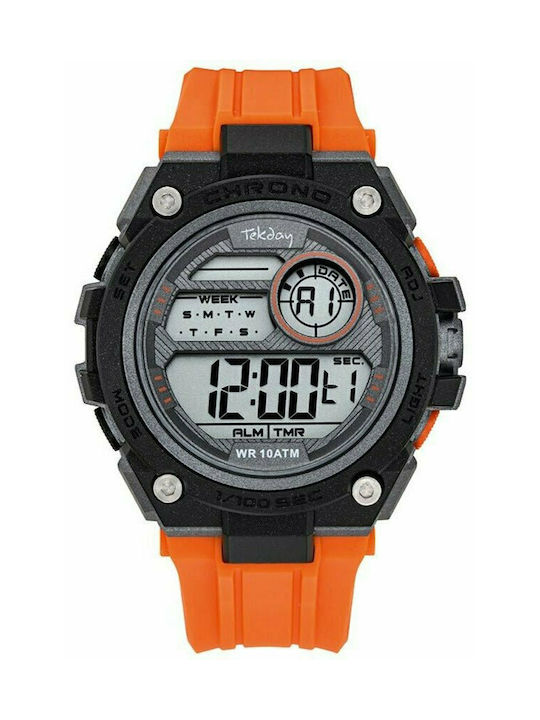 Tekday Digital Watch Chronograph Battery with Orange Rubber Strap