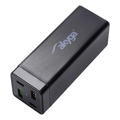 Akyga Βάση Φόρτισης με 2 Θύρες USB-A και 2 Θύρες USB-C 65W Power Delivery / Quick Charge 4+ σε Μαύρο χρώμα (AK-CH-17)