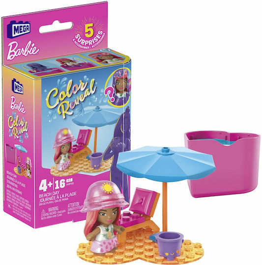 Mega Bloks Конструктори Barbie Beach Day Color Reveal за 4+ Години 16 Бройки