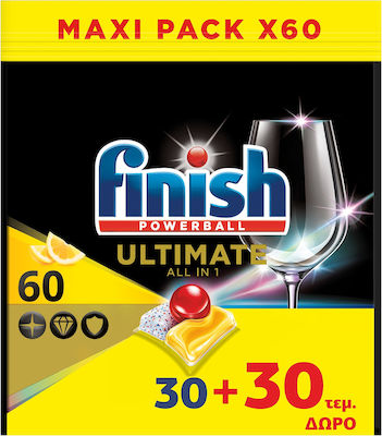 Finish Powerball Ultimate All in One 60 Κάψουλες Πλυντηρίου Πιάτων με Άρωμα Λεμόνι